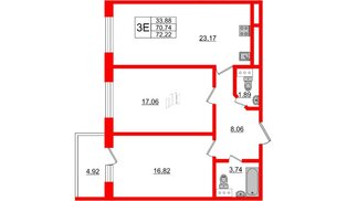 Апартаменты в ЖК Берег. Курортный, 2 комнатные, 72.22 м², 3 этаж