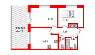 Апартаменты в ЖК Берег. Курортный, 2 комнатные, 57.33 м², 1 этаж