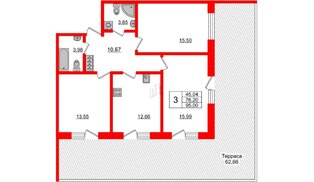 Апартаменты в ЖК Берег. Курортный, 3 комнатные, 95 м², 1 этаж
