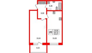 Апартаменты в ЖК Берег. Курортный, 1 комнатные, 50.27 м², 3 этаж