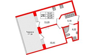 Апартаменты в ЖК Берег. Курортный, 1 комнатные, 38.29 м², 1 этаж