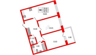 Апартаменты в ЖК Берег. Курортный, 2 комнатные, 64.34 м², 3 этаж