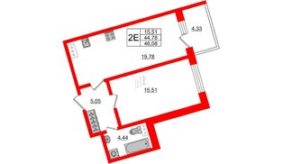 Апартаменты в ЖК Берег. Курортный, 1 комнатные, 46.08 м², 2 этаж
