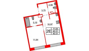 Квартира в ЖК Северная корона, 1 комнатная, 40.51 м², 7 этаж