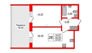 Апартаменты в ЖК Берег. Курортный, 1 комнатные, 47.97 м², 1 этаж