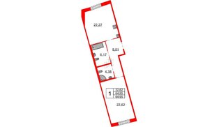 Квартира в ЖК Северная корона, 1 комнатная, 64.95 м², 2 этаж