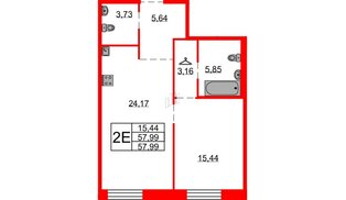 Квартира в ЖК Северная корона, 1 комнатная, 57.99 м², 3 этаж