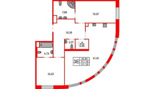 Квартира в ЖК Северная корона, 2 комнатная, 111.16 м², 2 этаж