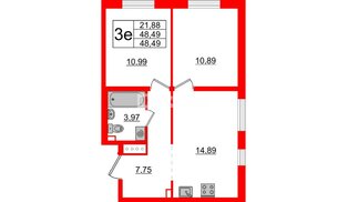 Квартира в ЖК «ЦДС Новые горизонты-2», 2 комнатная, 48.5 м², 2 этаж