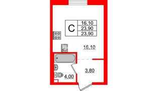 Квартира в ЖК «Новые горизонты-2», студия, 23.9 м², 1 этаж