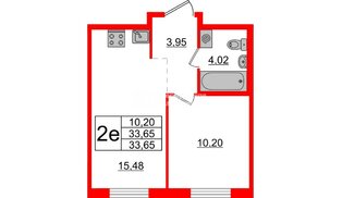 Квартира в ЖК «Новые горизонты-2», 1 комнатная, 33.7 м², 1 этаж