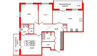 Квартира в ЖК 'Парадный ансамбль', 3 комнатная, 108.48 м², 5 этаж