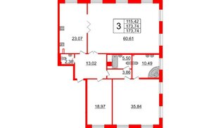 Квартира в ЖК «Neva Haus», 3 комнатная, 173.7 м², 1 этаж