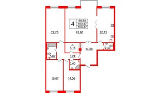 Квартира в ЖК Neva Haus, 5 комнатная, 161 м², 2 этаж