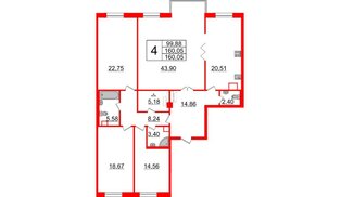 Квартира в ЖК Neva Haus, 5 комнатная, 160.05 м², 4 этаж