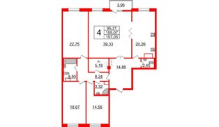 Квартира в ЖК Neva Haus, 5 комнатная, 157.3 м², 6 этаж