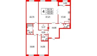 Квартира в ЖК Neva Haus, 5 комнатная, 152.2 м², 7 этаж
