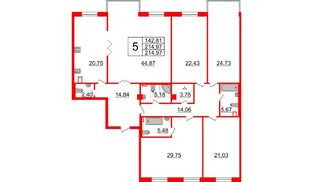 Квартира в ЖК Neva Haus, 5 комнатная, 214.97 м², 2 этаж