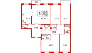 Квартира в ЖК Neva Haus, 5 комнатная, 211.65 м², 5 этаж