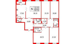 Квартира в ЖК Neva Haus, 5 комнатная, 201.76 м², 7 этаж