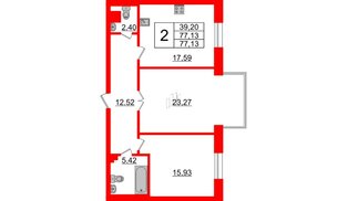 Квартира в ЖК Neva Haus, 2 комнатная, 77.13 м², 3 этаж