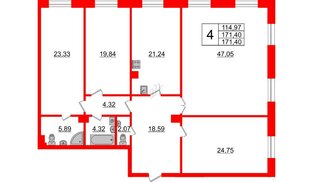 Квартира в ЖК Neva Haus, 4 комнатная, 171.5 м², 2 этаж