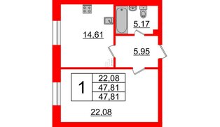 Квартира в ЖК Neva Haus, 1 комнатная, 47.9 м², 1 этаж