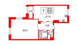 Квартира в ЖК Neva Haus, 1 комнатная, 70 м², 8 этаж