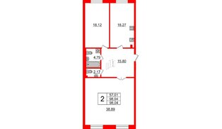 Квартира в ЖК Neva Haus, 2 комнатная, 98.1 м², 3 этаж