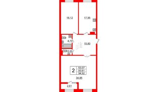 Квартира в ЖК Neva Haus, 2 комнатная, 94.92 м², 6 этаж