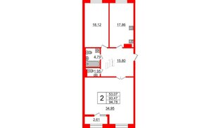 Квартира в ЖК Neva Haus, 2 комнатная, 94.78 м², 7 этаж
