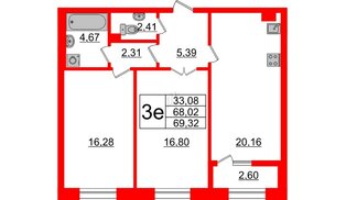 Квартира в ЖК Neva Haus, 2 комнатная, 69.5 м², 5 этаж