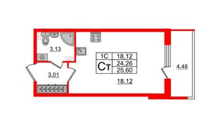 Квартира в ЖК «Парадный ансамбль», студия, 23.8 м², 4 этаж