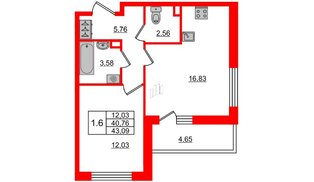 Квартира в ЖК 'Pulse Premier', 1 комнатная, 40.76 м², 1 этаж
