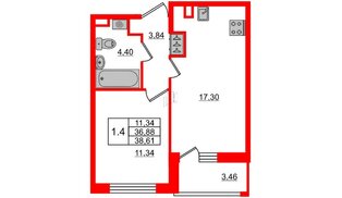 Квартира в ЖК 'Pulse Premier', 1 комнатная, 36.88 м², 1 этаж
