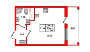 Квартира в ЖК 'Pulse Premier', студия, 25.41 м², 2 этаж