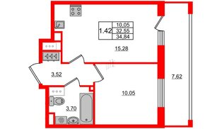 Квартира в ЖК 'Pulse Premier', 1 комнатная, 32.55 м², 15 этаж