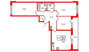 Квартира в ЖК 'Pulse Premier', 3 комнатная, 81.51 м², 12 этаж