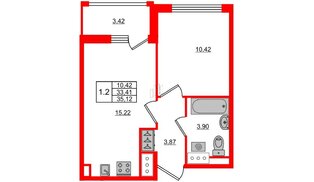 Квартира в ЖК 'Pulse Premier', 1 комнатная, 33.41 м², 10 этаж