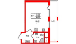 Квартира в ЖК 'Pulse Premier', студия, 30.02 м², 18 этаж