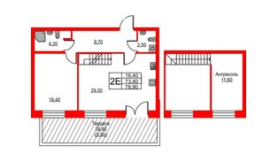 Квартира в ЖК NEWПИТЕР, 1 комнатная, 80.2 м², 1 этаж