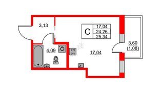 Квартира в ЖК ID Кудрово, студия, 25.34 м², 2 этаж
