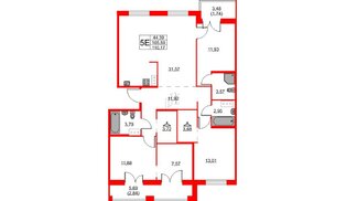 Квартира в ЖК ID Кудрово, 4 комнатная, 110.17 м², 11 этаж