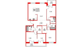 Квартира в ЖК ID Кудрово, 4 комнатная, 109.14 м², 12 этаж