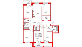 Квартира в ЖК ID Кудрово, 4 комнатная, 114.6 м², 11 этаж