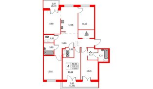 Квартира в ЖК ID Кудрово, 4 комнатная, 113.65 м², 12 этаж