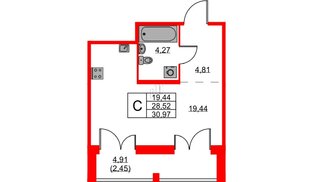 Квартира в ЖК ID Кудрово, студия, 30.97 м², 2 этаж