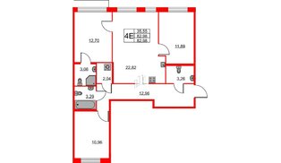 Квартира в ЖК ID Кудрово, 3 комнатная, 82.98 м², 2 этаж