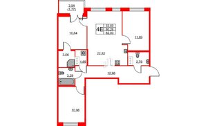 Квартира в ЖК ID Кудрово, 3 комнатная, 82.03 м², 7 этаж