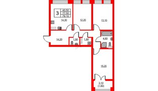 Квартира в ЖК NEWПИТЕР, 3 комнатная, 79.1 м², 2 этаж